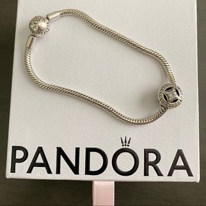 Authentic Pandora Snake Chain Bracelet w/ Charm